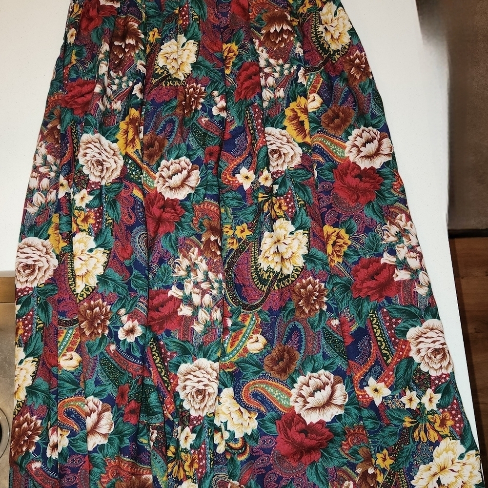 Vintage Worthington Floral Pleated Midi Skirt Size 14 Rayon Made USA - Picture 3 of 8